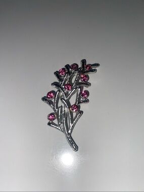 Silver Branch Brooch with Pink Crystals